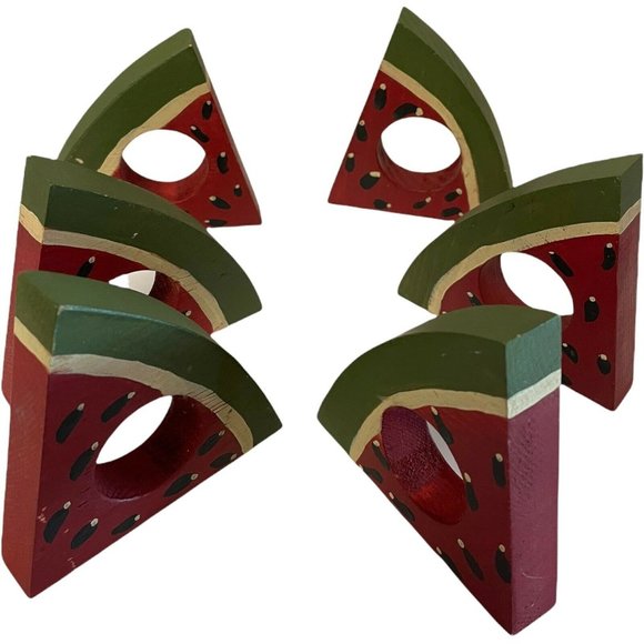 Unbranded Other - Napkin Rings Holder Wooden Watermelon 6 Picnic July 4th Holiday 4 3/4" X 5"